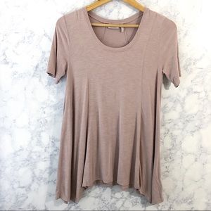 LOGO Taupe Short Sleeve Flowy Asymmetrical Tunic